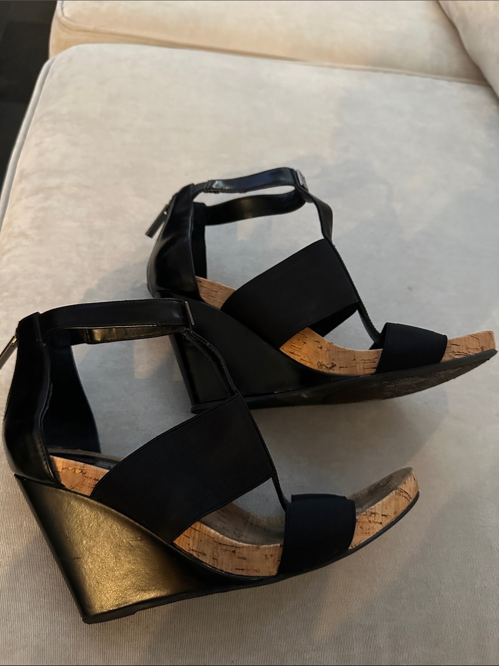 BCBGeneration Black Cork Wedge Sandals